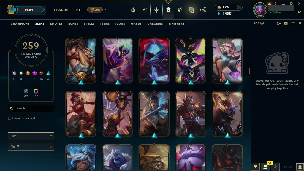 [NA]  ALL Champions  259 Skins  Level 499 ⭐ 142740 BE  126 RP   Fast Delivery | League of Legends Account