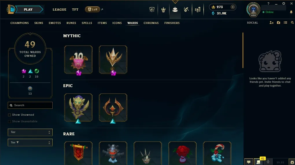 EUW💎 All Champs ✅  Level 488  🎨 233 Skins 💙 21K BE | 💎 273 RP | 🧙‍♂️ 49 Wards | 🌈 58 Chromas | 🔐 Full Access 🔥