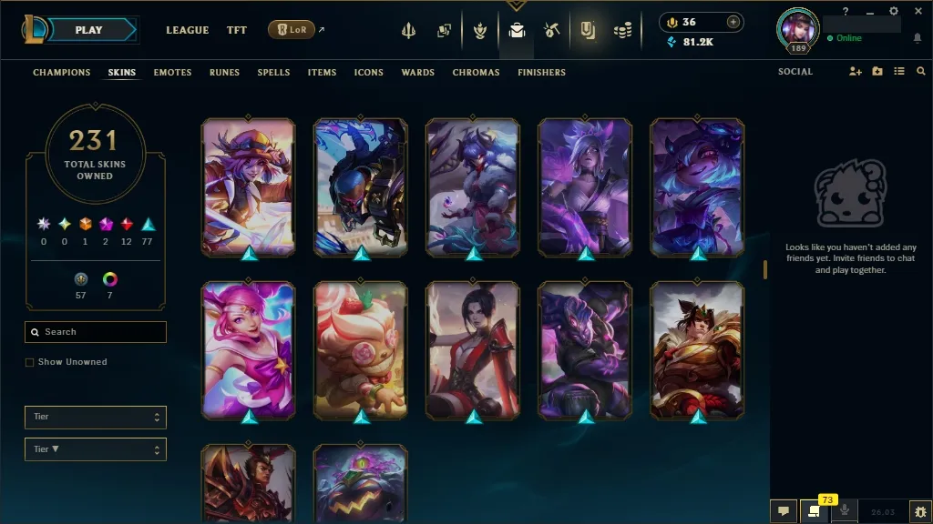 [NA] 欄 ALL Champions ⚔️ 231 Skins  Level 189  81216 BE  36 RP  ⚡ Delivery in Minutes | LoL Account for Sale