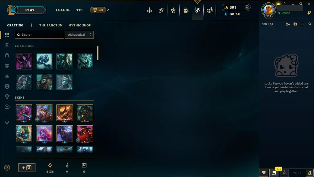 [EUW] ✔️ ALL Champions 易 95 Skins  Level 222  30348 BE  391 RP   Delivery in Minutes | League of Legends Account