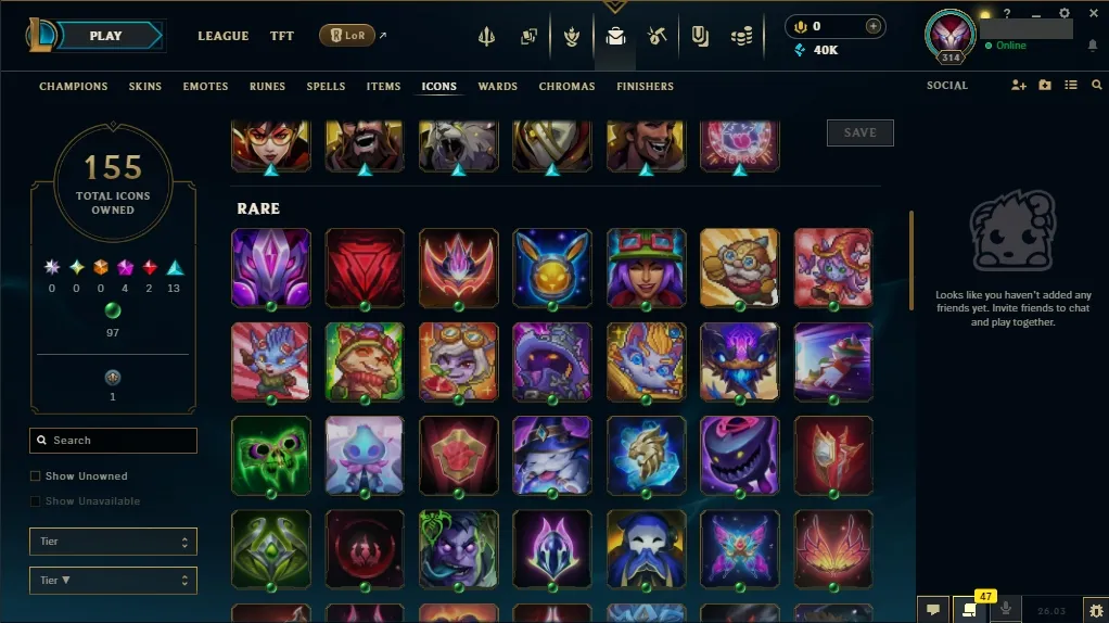 [EUW] ⭐ Insane Loot ✅ ALL Champions 👑 49 Skins 🙌 Level 314 ⭐ 40008 BE 🔷 ⚡ Instant Delivery | League of Legends Account