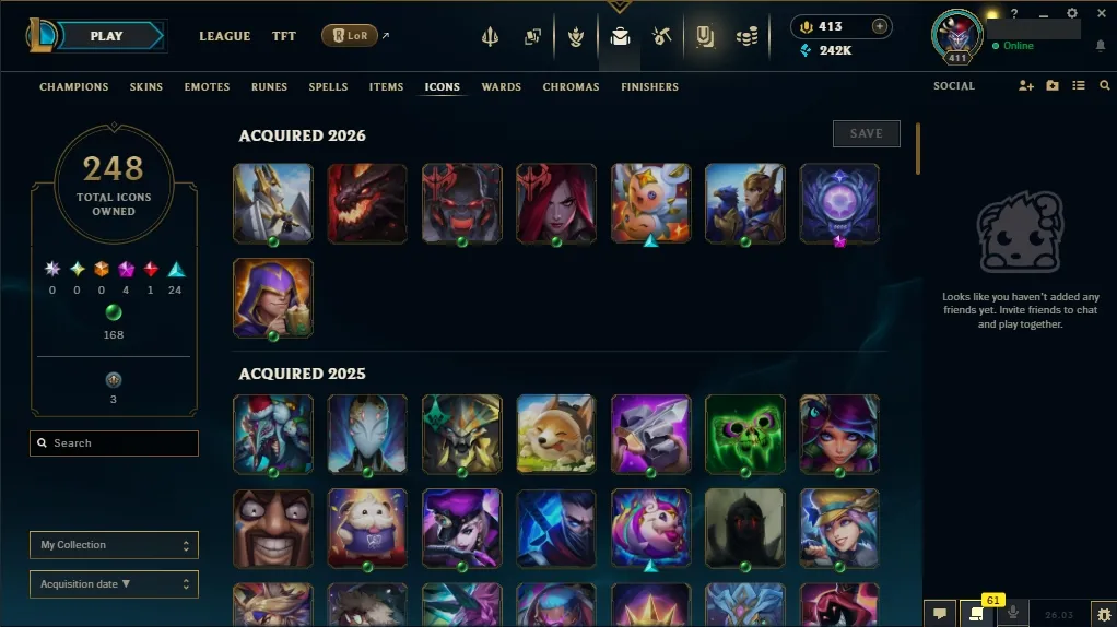 [EUW]  ALL Champions ️ 172 Skins  Level 411  242095 BE  413 RP   Fast Delivery | LoL Account for Sale