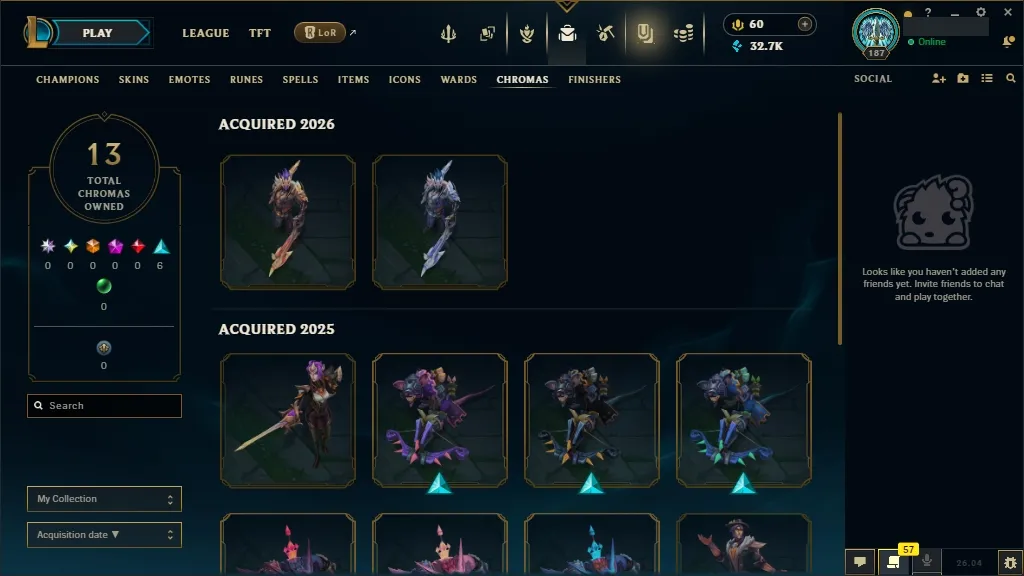 [EUW] ☑️ ALL Champions ⚔️ 61 Skins ✨ Level 187  32711 BE  60 RP   Fast Delivery | Ranked LoL Account