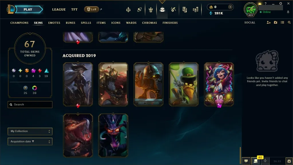[NA] 欄 ALL Champions 易 67 Skins ✨ Level 421 ️ 281554 BE   Delivery in Minutes | League Account with Skins
