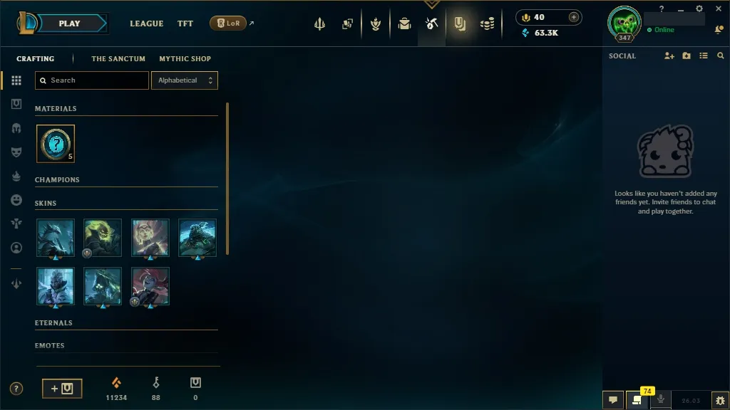 [EUW]  ALL Champions ️ 39 Skins  Level 347  63313 BE  40 RP   Delivery in Minutes | LoL Account for Sale