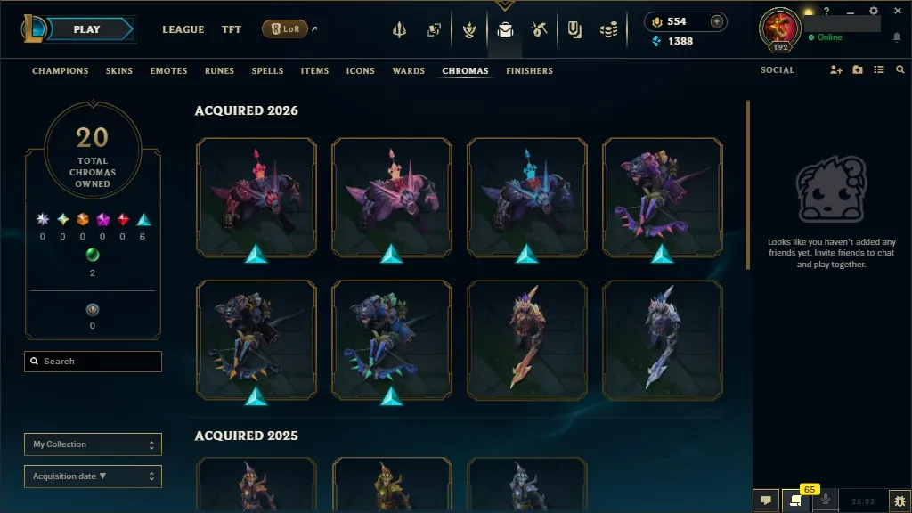 [EUW] 欄 168 Champions ️ 65 Skins  Level 192  1388 BE  554 RP   Fast Delivery | League of Legends Account