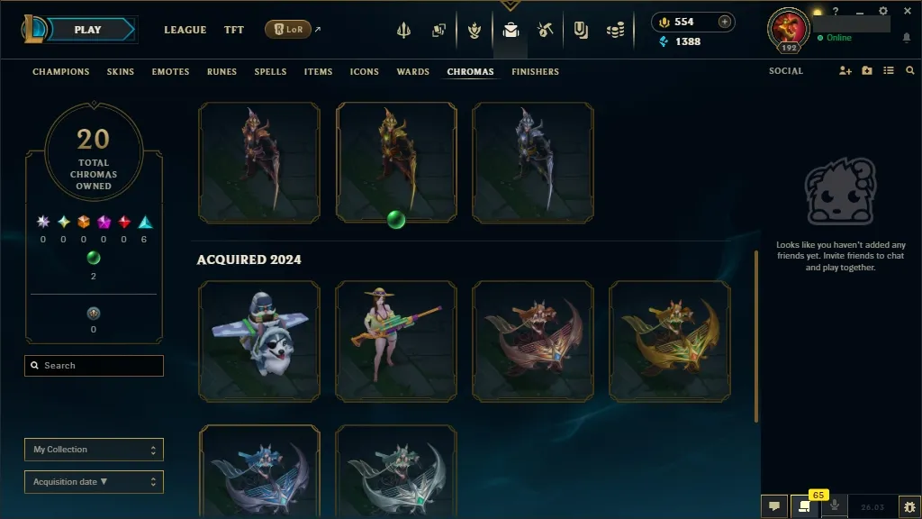 [EUW] 欄 168 Champions ️ 65 Skins  Level 192  1388 BE  554 RP   Fast Delivery | League of Legends Account