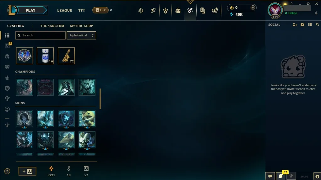 [EUW] ⭐ Insane Loot ✅ ALL Champions 👑 49 Skins 🙌 Level 314 ⭐ 40008 BE 🔷 ⚡ Instant Delivery | League of Legends Account