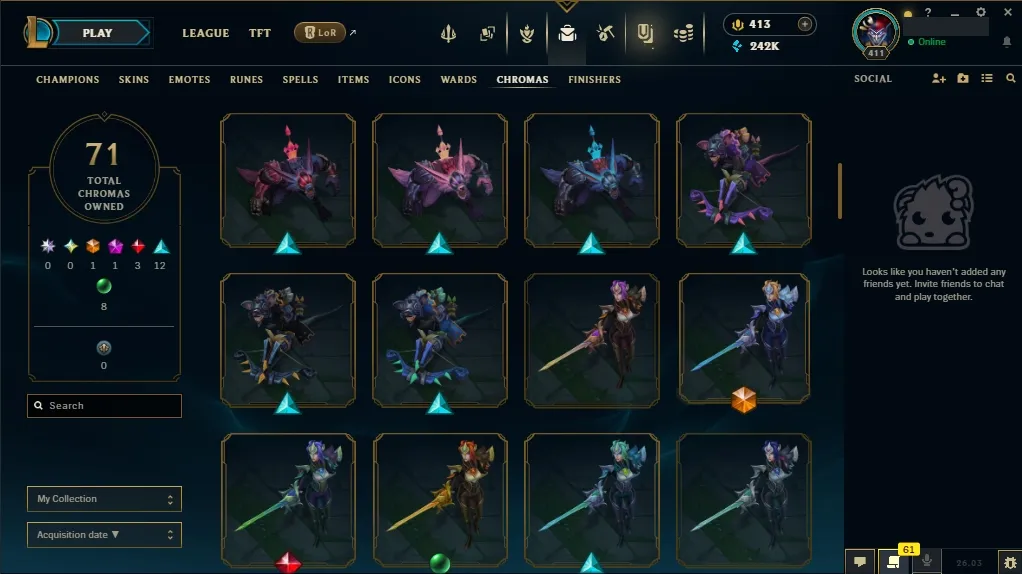[EUW]  ALL Champions ️ 172 Skins  Level 411  242095 BE  413 RP   Fast Delivery | LoL Account for Sale