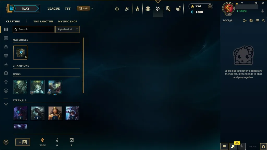 [EUW] 欄 168 Champions ️ 65 Skins  Level 192  1388 BE  554 RP   Fast Delivery | League of Legends Account