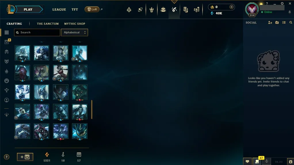 [EUW] ⭐ Insane Loot ✅ ALL Champions 👑 49 Skins 🙌 Level 314 ⭐ 40008 BE 🔷 ⚡ Instant Delivery | League of Legends Account