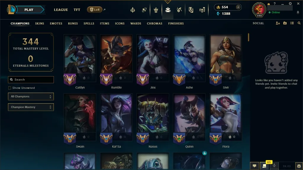 [EUW] 欄 168 Champions ️ 65 Skins  Level 192  1388 BE  554 RP   Fast Delivery | League of Legends Account