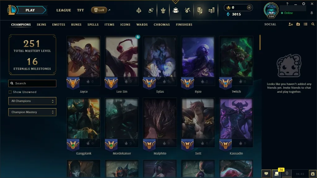 [EUW] ☑️ 97 Champions ⚔️ 35 Skins  Level 164 ⭐ 3015 BE   Free Delivery | LoL Account for Sale
