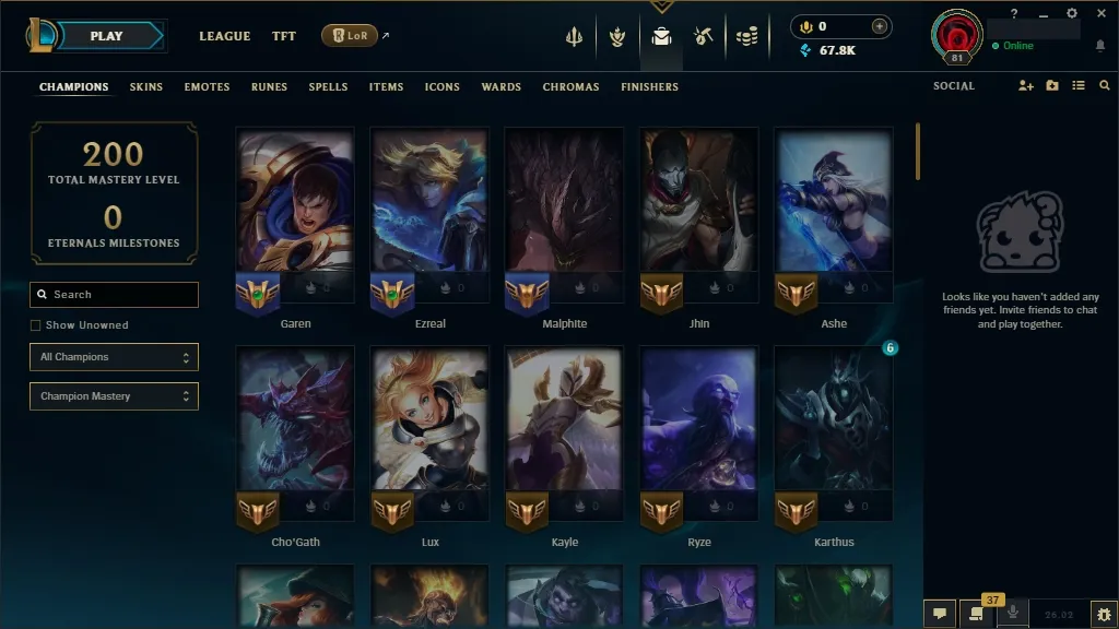 [EUW] ☑️ 94 Champions  13 Skins ✨ Level 81 ⭐ 67886 BE   Instant Delivery | League of Legends Account