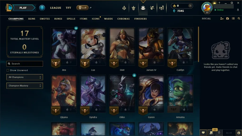 【EUW】S16 Ranked Ready ✅ Unranked  🟡 lv 33 ⭐ 31 Champs ⭐ 7345BE ⭐ EUW Unranked league of legends account for sale