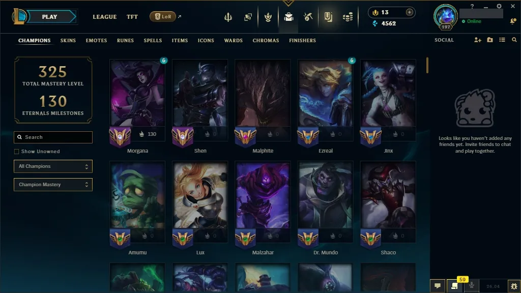 [EUW]  146 Champions  54 Skins  Level 197 ️ 4562 BE  13 RP   Fast Delivery | LoL Account for Sale