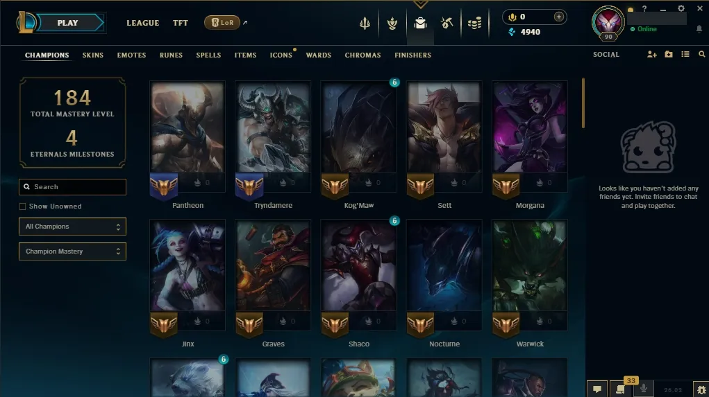 [NA]  69 Champions ️ 4 Skins  Level 90  4940 BE   Delivery in Minutes | League of Legends Account
