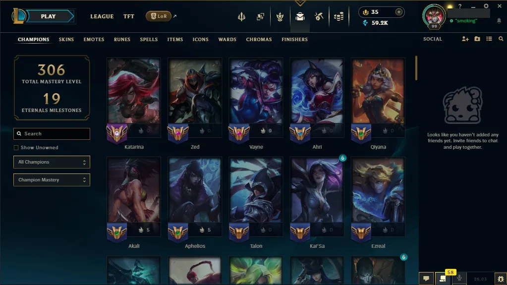 [EUW] 欄 96 Champions 易 46 Skins  Level 99  59293 BE  35 RP  ⚡ Quick Delivery | LoL Account for Sale