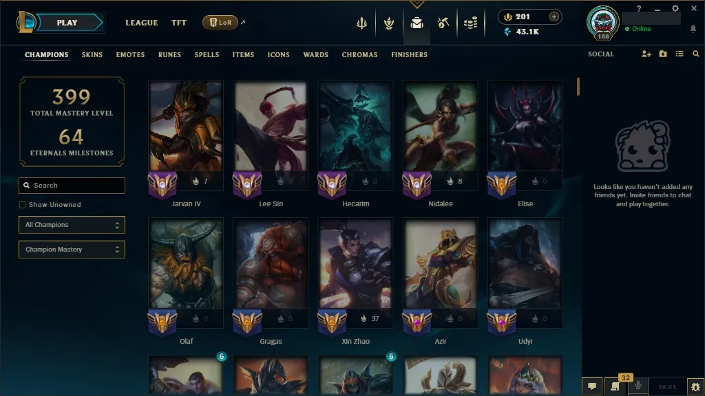 [EUW]  All Champions 鸞 156 Skins ⚡ Level 188  43135 BE  Free Fast Delivery