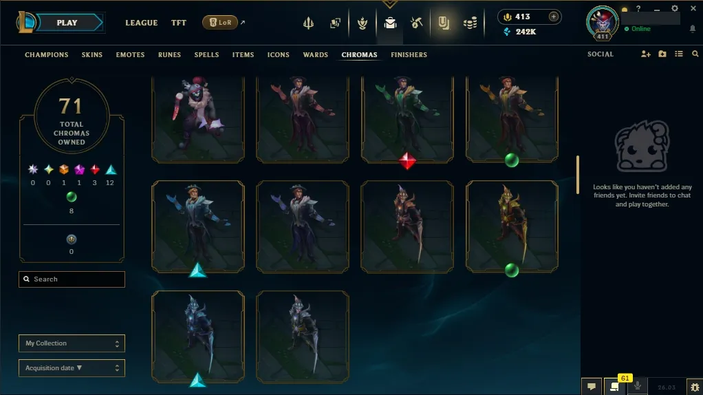 [EUW]  ALL Champions ️ 172 Skins  Level 411  242095 BE  413 RP   Fast Delivery | LoL Account for Sale