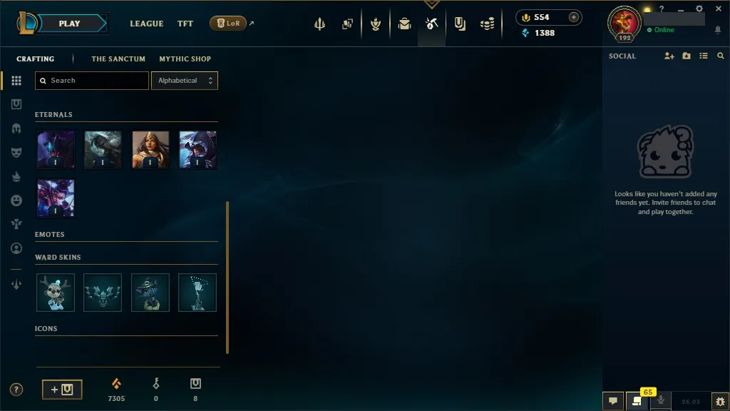 [EUW] 欄 168 Champions ️ 65 Skins  Level 192  1388 BE  554 RP   Fast Delivery | League of Legends Account