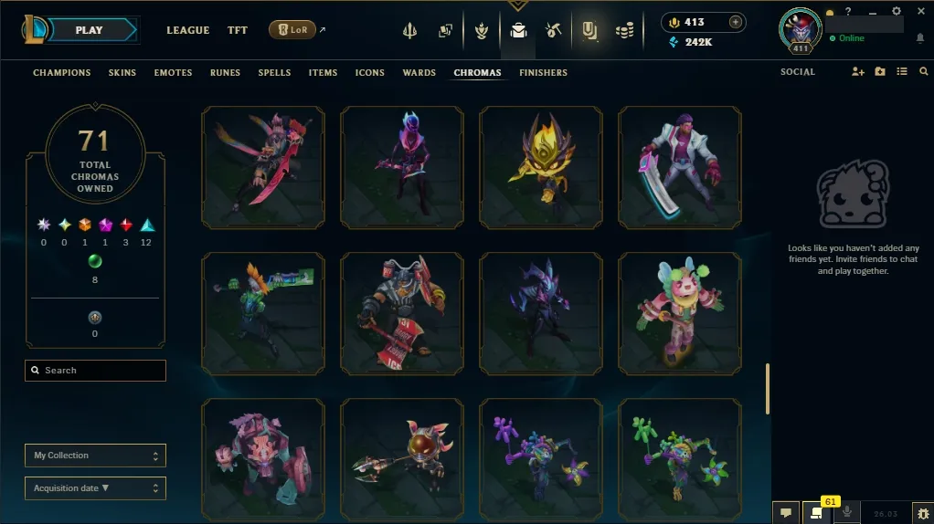 [EUW]  ALL Champions ️ 172 Skins  Level 411  242095 BE  413 RP   Fast Delivery | LoL Account for Sale