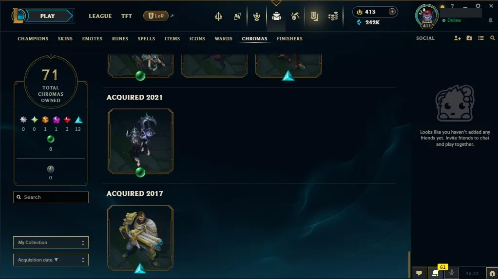 [EUW]  ALL Champions ️ 172 Skins  Level 411  242095 BE  413 RP   Fast Delivery | LoL Account for Sale