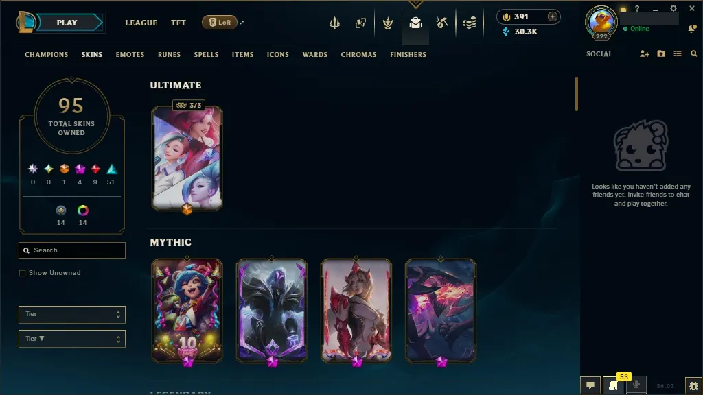 [EUW] ✔️ ALL Champions 易 95 Skins  Level 222  30348 BE  391 RP   Delivery in Minutes | League of Legends Account