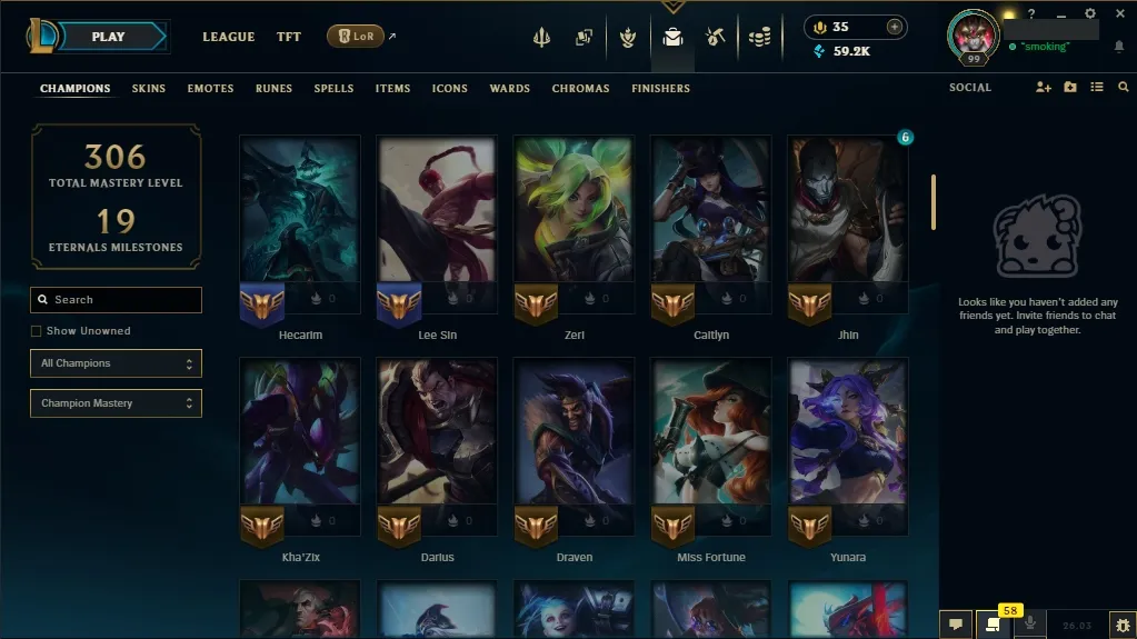 [EUW] 欄 96 Champions 易 46 Skins  Level 99  59293 BE  35 RP  ⚡ Quick Delivery | LoL Account for Sale