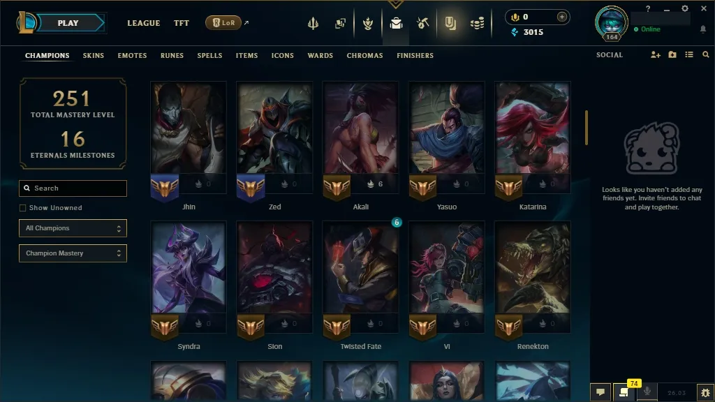 [EUW] ☑️ 97 Champions ⚔️ 35 Skins  Level 164 ⭐ 3015 BE   Free Delivery | LoL Account for Sale
