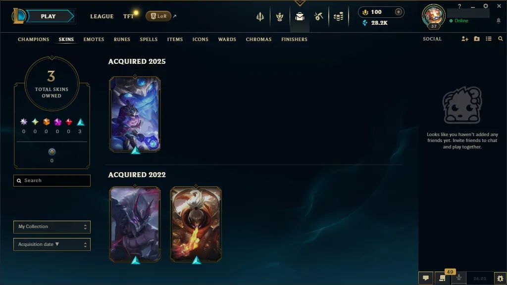 [NA]  30 Champions  3 Skins ✨ Level 37 ⭐ 28270 BE  100 RP  ⚡ Free Delivery | LoL Account for Sale