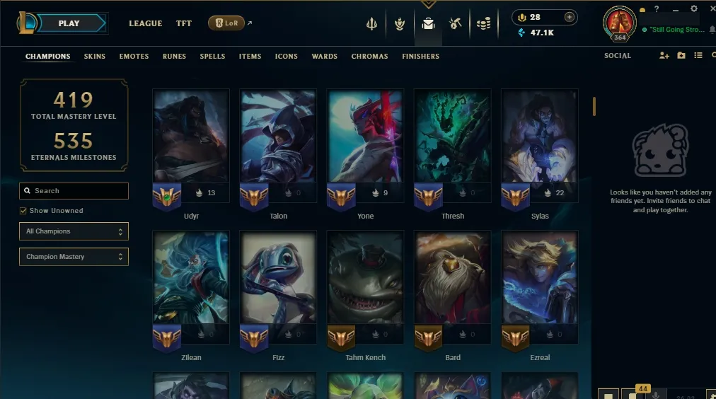 [EUW]  105 Champions  78 Skins  Level 364  47121 BE  28 RP   Quick Delivery | Ranked LoL Account