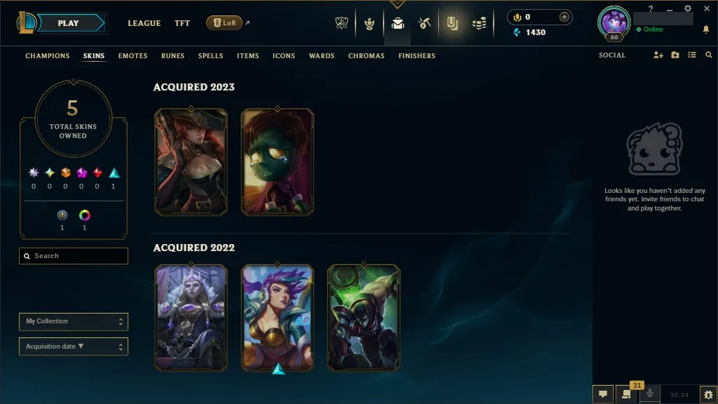 🔥 EUW 🟡 Lv66 | 🟢 48 Champions | 🟣 5 Skins | 🟠 4950 OE | 🗝️ 15 Keys | 🔓 Full Access