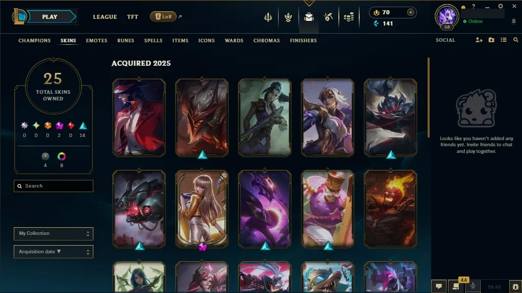 [EUNE] 🌟 Risen Legend Vayne 🔥 Prestige K/DA Kai'sa ⚡ T1 Jinx✔️ 112 Champions 🧠 29 Skins 💅 Level 58 🏅 141 BE 🔷 70 RP 🔰 🚀 Free Delivery | LoL Account for Sale
