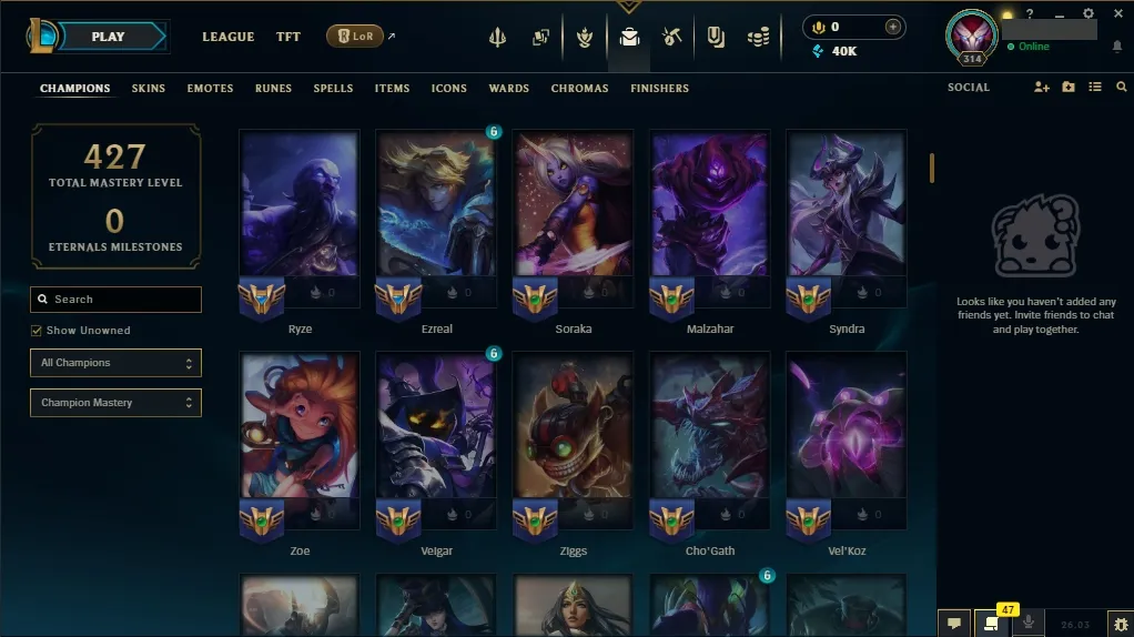 [EUW] ⭐ Insane Loot ✅ ALL Champions 👑 49 Skins 🙌 Level 314 ⭐ 40008 BE 🔷 ⚡ Instant Delivery | League of Legends Account