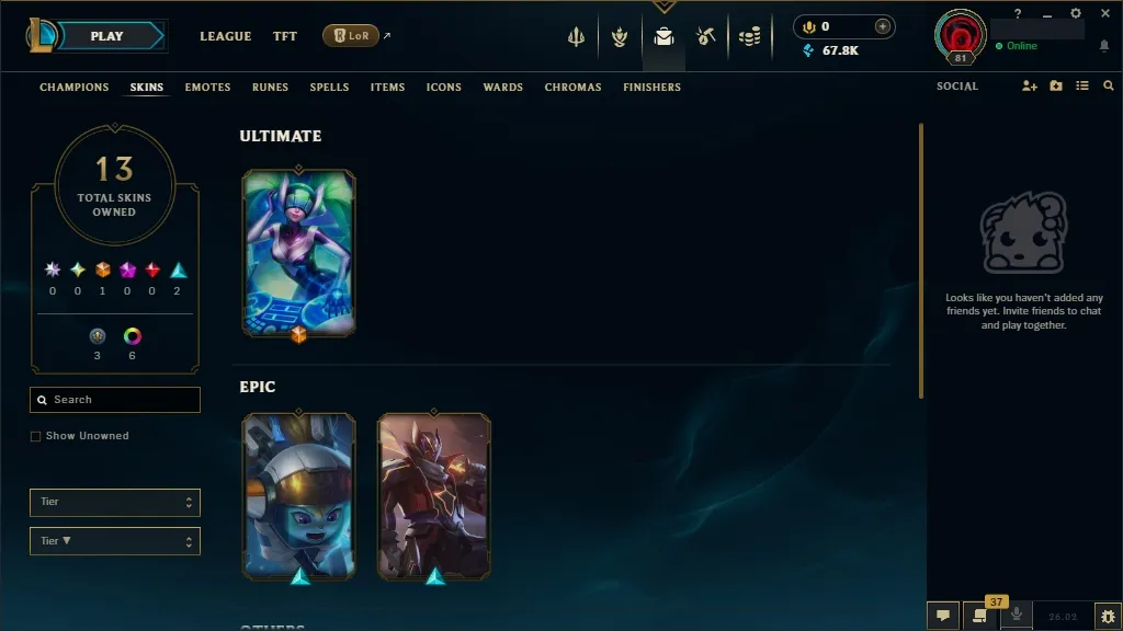 [EUW] ☑️ 94 Champions  13 Skins ✨ Level 81 ⭐ 67886 BE   Instant Delivery | League of Legends Account