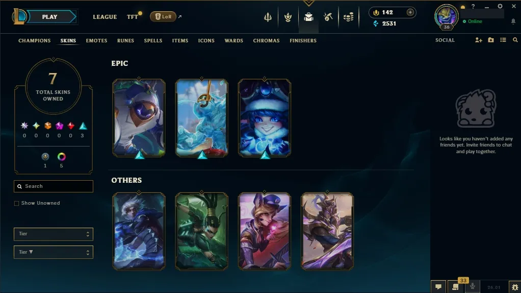 [NA] ✅ 52 Champions  7 Skins  Level 36  2531 BE  142 RP  Free Fast Delivery