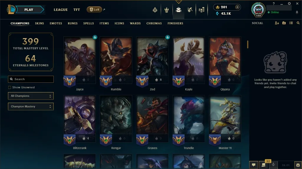 [EUW]  All Champions 鸞 156 Skins ⚡ Level 188  43135 BE  Free Fast Delivery