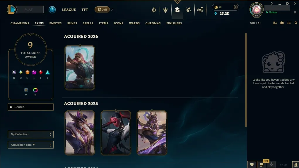 【NA】Unranked ✅ Level 65 ️ 60 Champs 慄‍♂️ 9 Skins  23,237 BE  Full Access  Instant Delivery ⚡