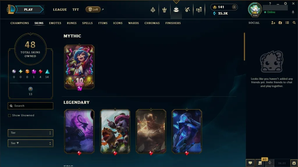 [EUW]⚜ 111 Champions  49 Skins ⭐ Level 106  25396 BE ⚡ Free Fast Delivery