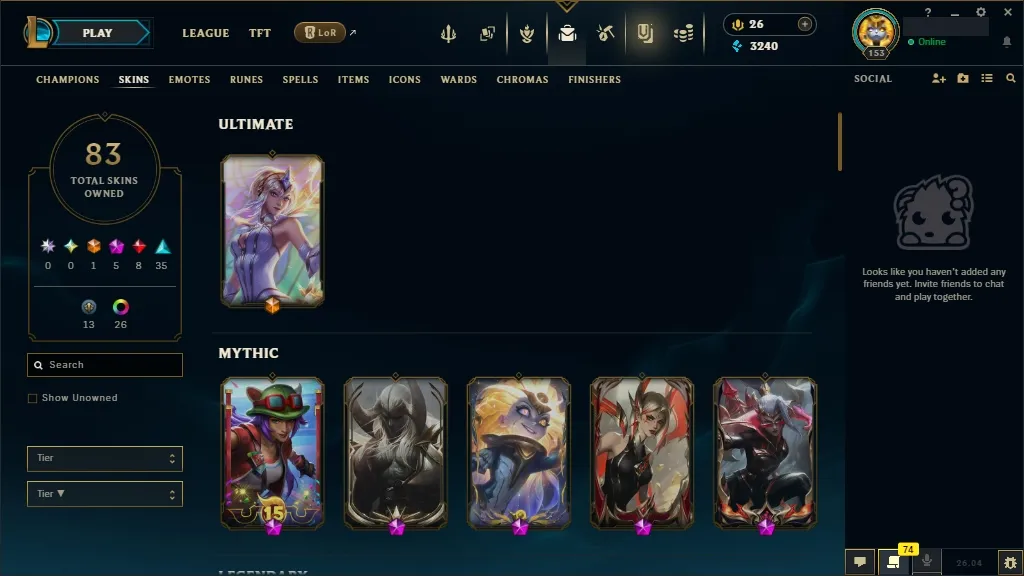 [🇪🇺 EUW] ⭐🌈 +380K MAIN AATROX 🎃🕹️ PRIMORDIAN / PRESTIGE BLOOD MOON AATROX 🍭👑 PRESTIGE ETERNAL ASPECT ZOE 🐸🏆 RISEN LEGEND LEBLANC/VAYNE 🐸🎐 148 Champions 🐸🪐 83 Skins 🌺⚡ Level 153 🧧📀 3240 BE 🌺🧧 26 RP 🌸🌈 Fast Delivery 🧿🎭 LoL Acc