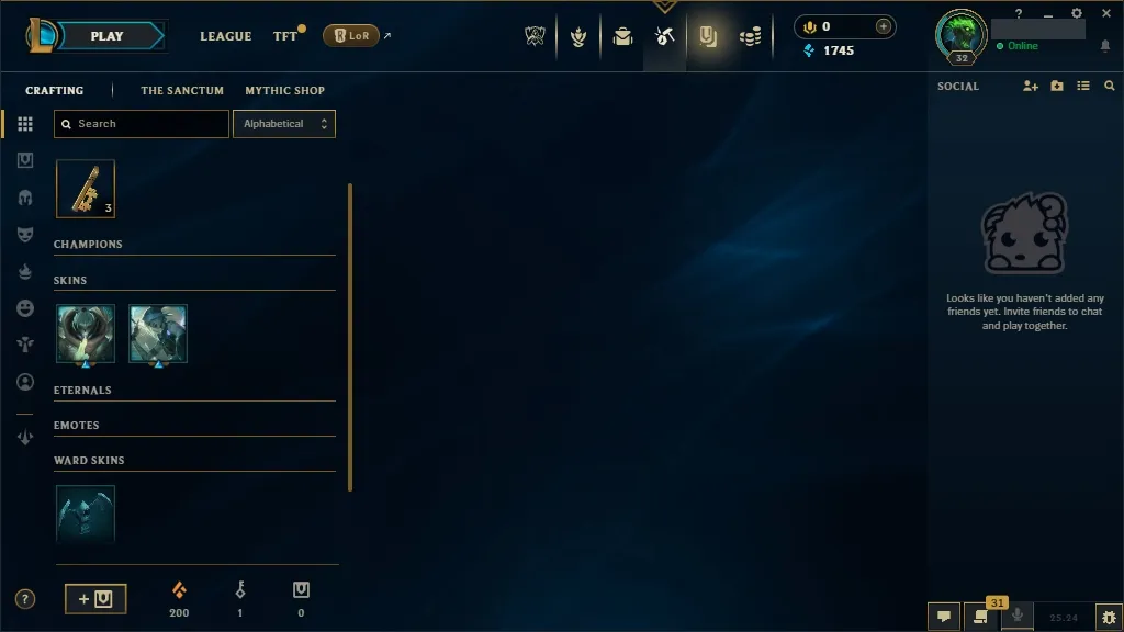 🔥 EUW 🟡 Lv32 | 🟢 33 Champions | 🟣 2 Skins | 💰 1745 BE | 🔓 Full Access