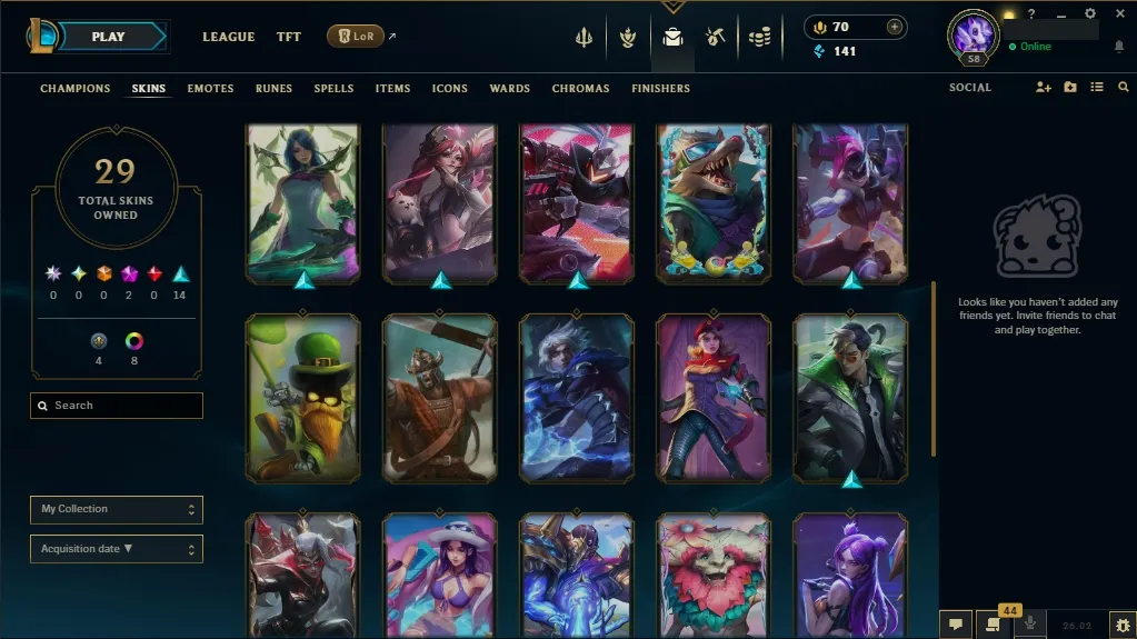 [EUNE] 🌟 Risen Legend Vayne 🔥 Prestige K/DA Kai'sa ⚡ T1 Jinx✔️ 112 Champions 🧠 29 Skins 💅 Level 58 🏅 141 BE 🔷 70 RP 🔰 🚀 Free Delivery | LoL Account for Sale