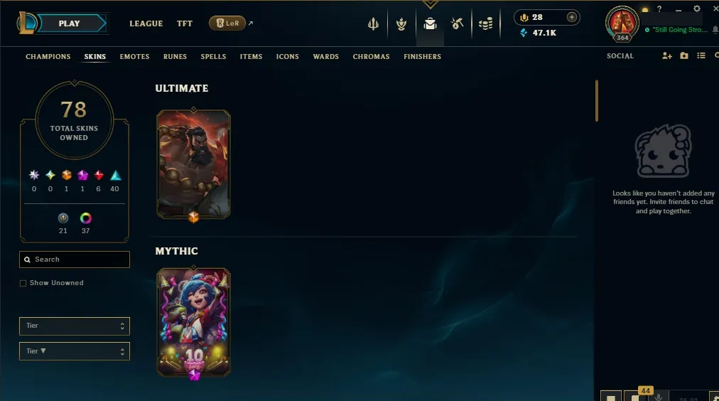 [EUW]  105 Champions  78 Skins  Level 364  47121 BE  28 RP   Quick Delivery | Ranked LoL Account