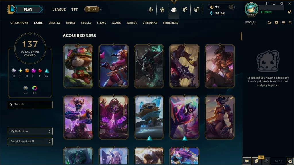 [EUW] ✔️ 172 Champions  137 Skins ✨ Level 235 ⭐ 30387 BE  91 RP   Delivery in Minutes | Ranked LoL Account