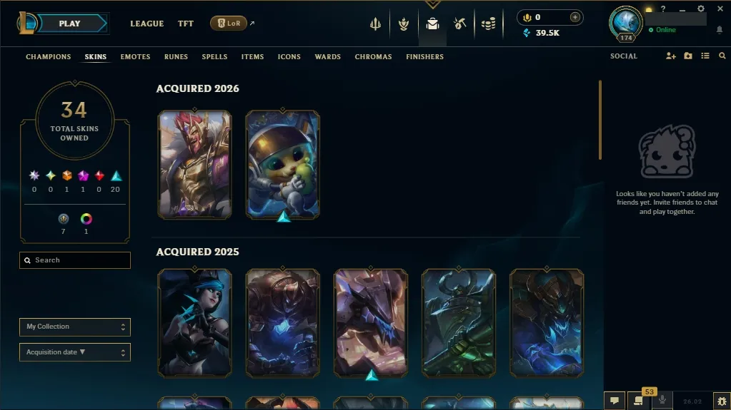 [EUW] 欄 136 Champions 易 34 Skins  Level 174 ⭐ 39555 BE   Fast Delivery | League Account with Skins