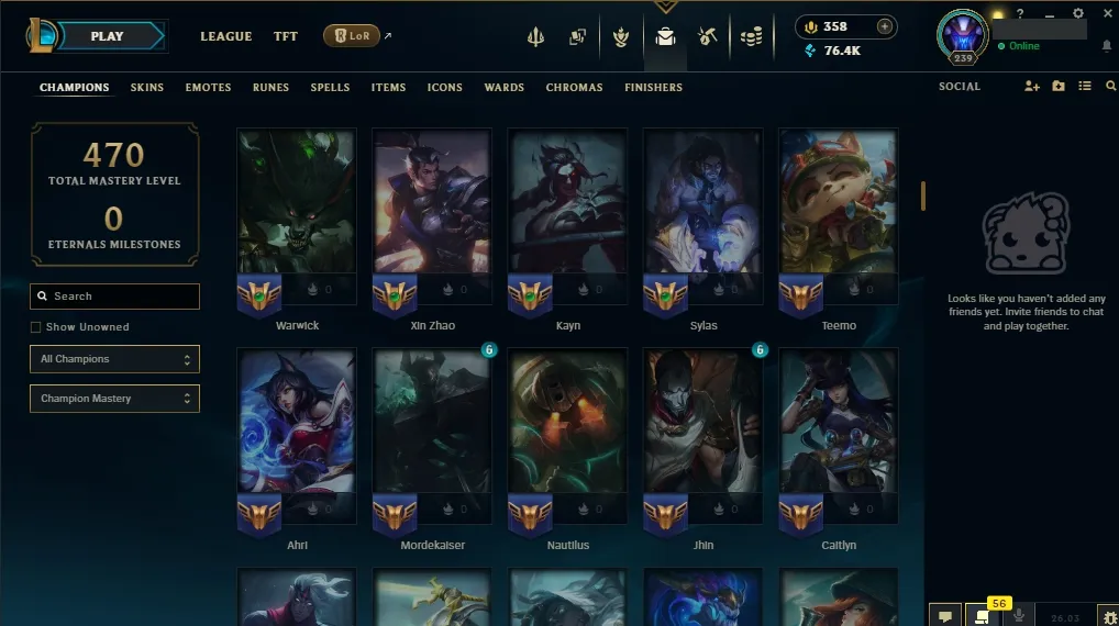 [EUW]  ALL Champions  117 Skins  Level 239  76417 BE  358 RP   Delivery in Minutes | Ranked LoL Account
