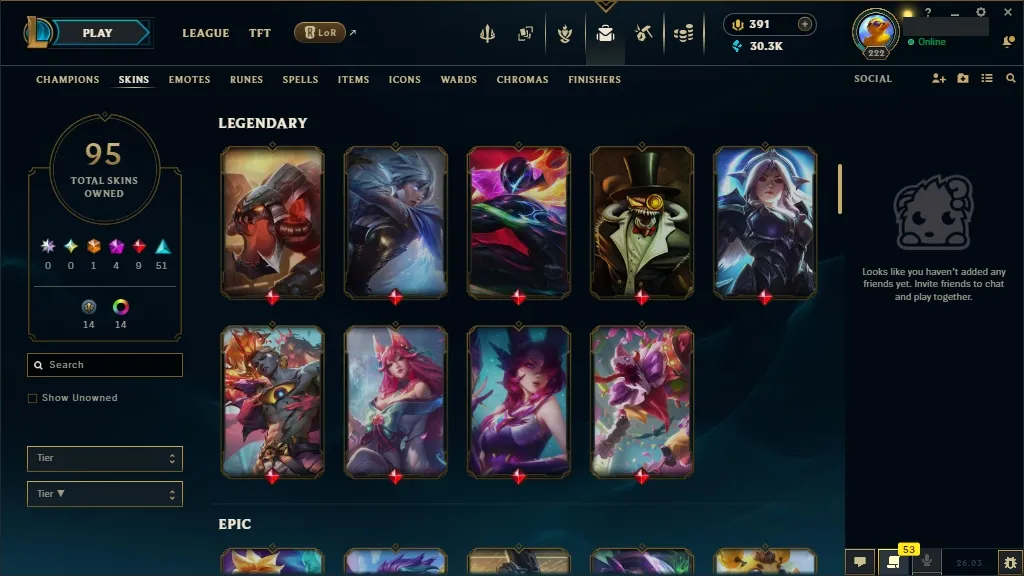 [EUW] ✔️ ALL Champions 易 95 Skins  Level 222  30348 BE  391 RP   Delivery in Minutes | League of Legends Account