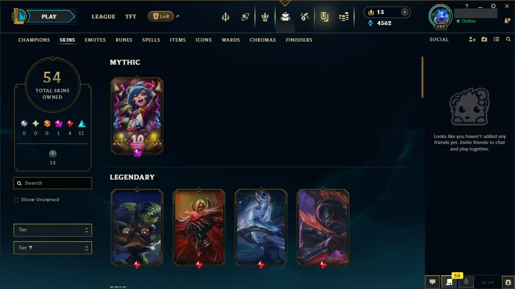 [EUW]  146 Champions  54 Skins  Level 197 ️ 4562 BE  13 RP   Fast Delivery | LoL Account for Sale