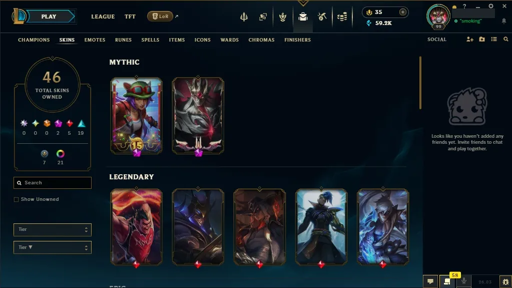 [EUW] 欄 96 Champions 易 46 Skins  Level 99  59293 BE  35 RP  ⚡ Quick Delivery | LoL Account for Sale